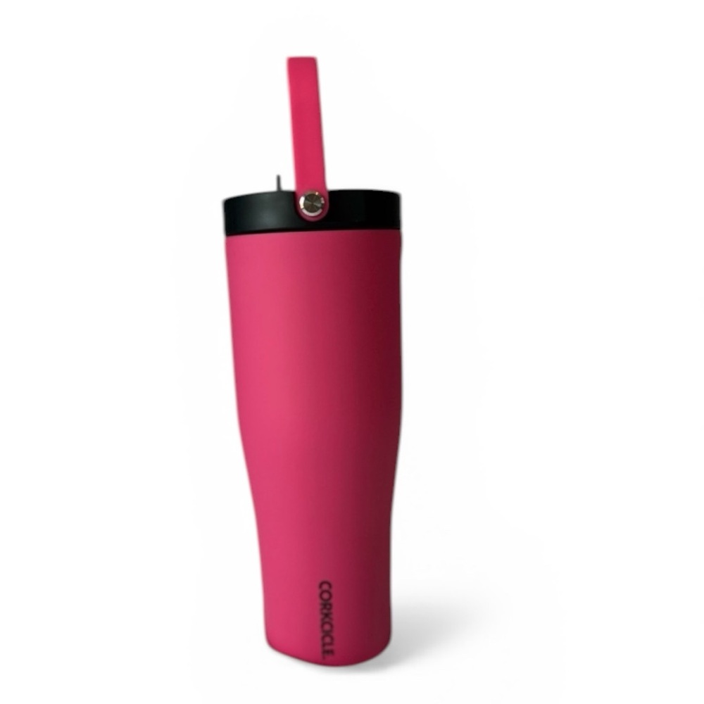 Corkcicle Pink Insulated Tumbler Travel Mug Handle Straw Cup 30oz